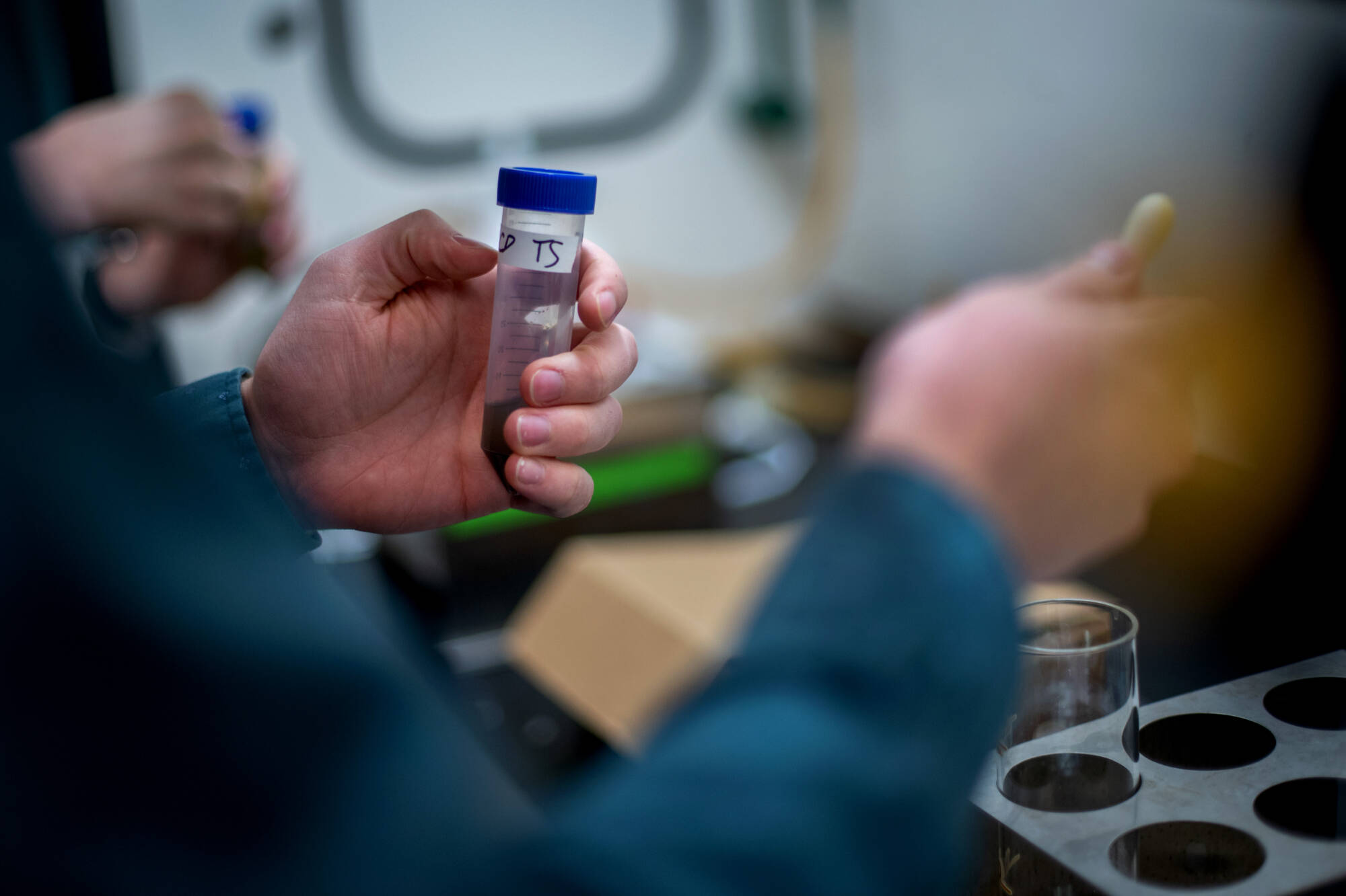 close up of person holding a sample in their hands